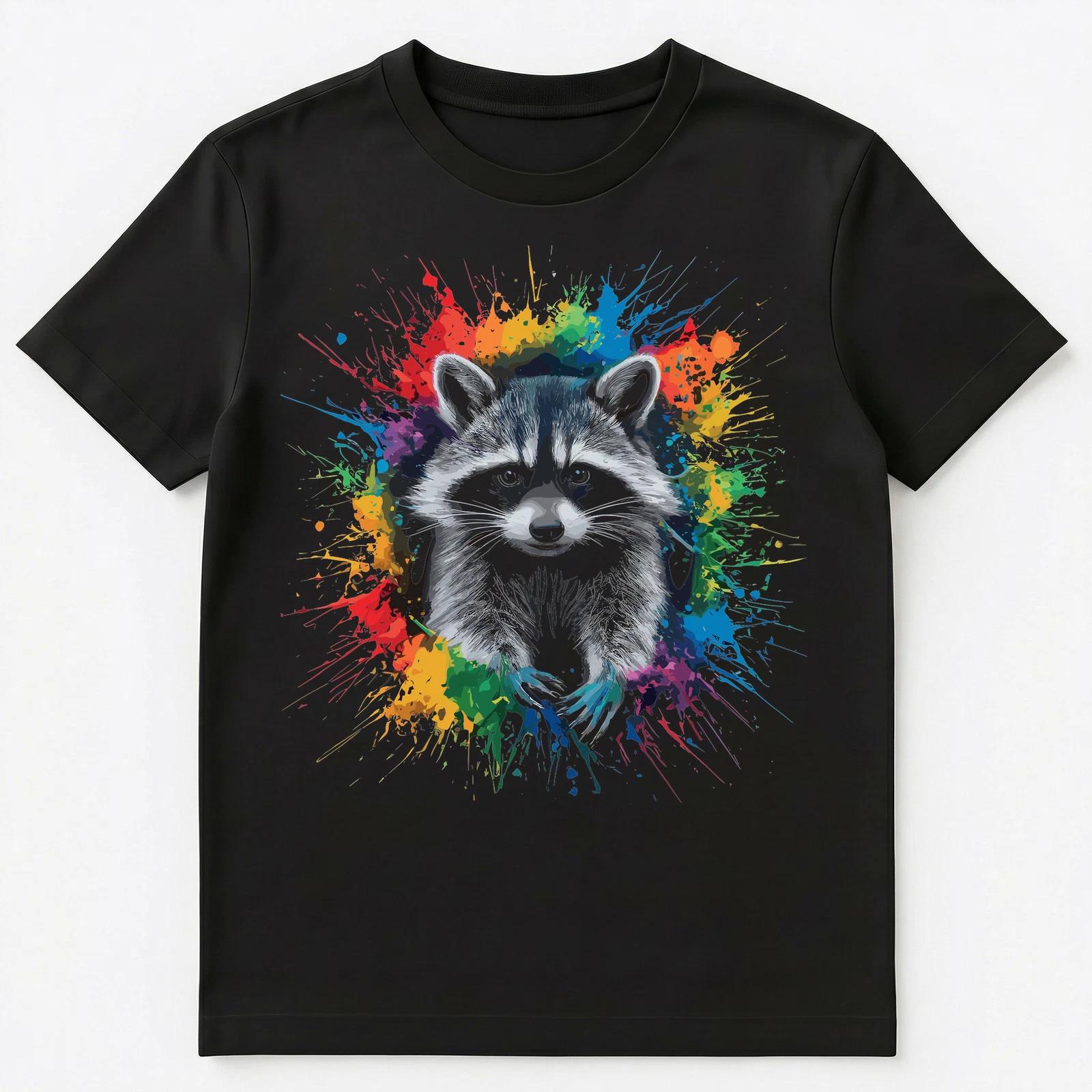 Colorful Paint Splash Raccoon Art Graphic Unisex T-Shirt S