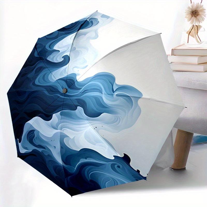 1pc Ocean Waves Automatic Open/close Folding Compact Umbrella, 8 Rib Sturdy Canopy, Lightweight Portable, Everyday Use, Gift,,109