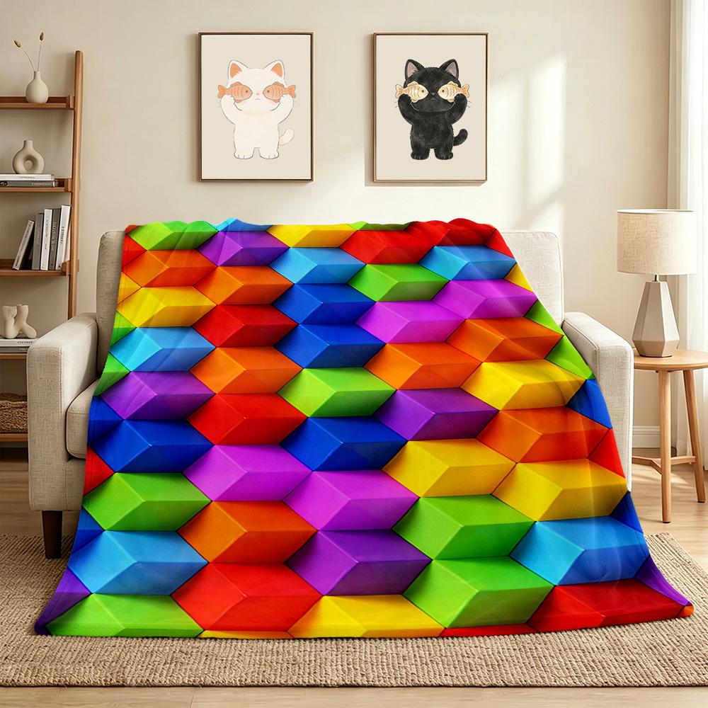 Color Blocks Flannel Blanket Throw Blanket Soft Warm Sofa Bed Camping Car Home Decor Unique Christmas Gift C93074