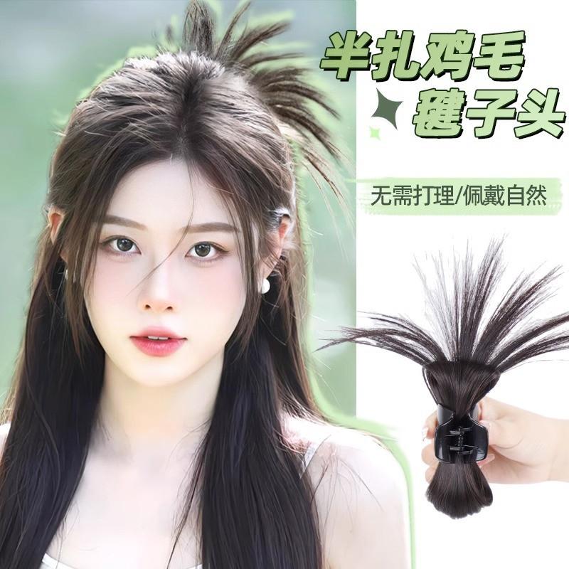 Chicken Feather Bun Wig Ponytail Women New Chinese Style Hair Clip