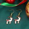 Cute Christmas Reindeer Drop Earrings Gold Hook Red Accent Festive Holiday Jewelry Gift for Women Xmas Party