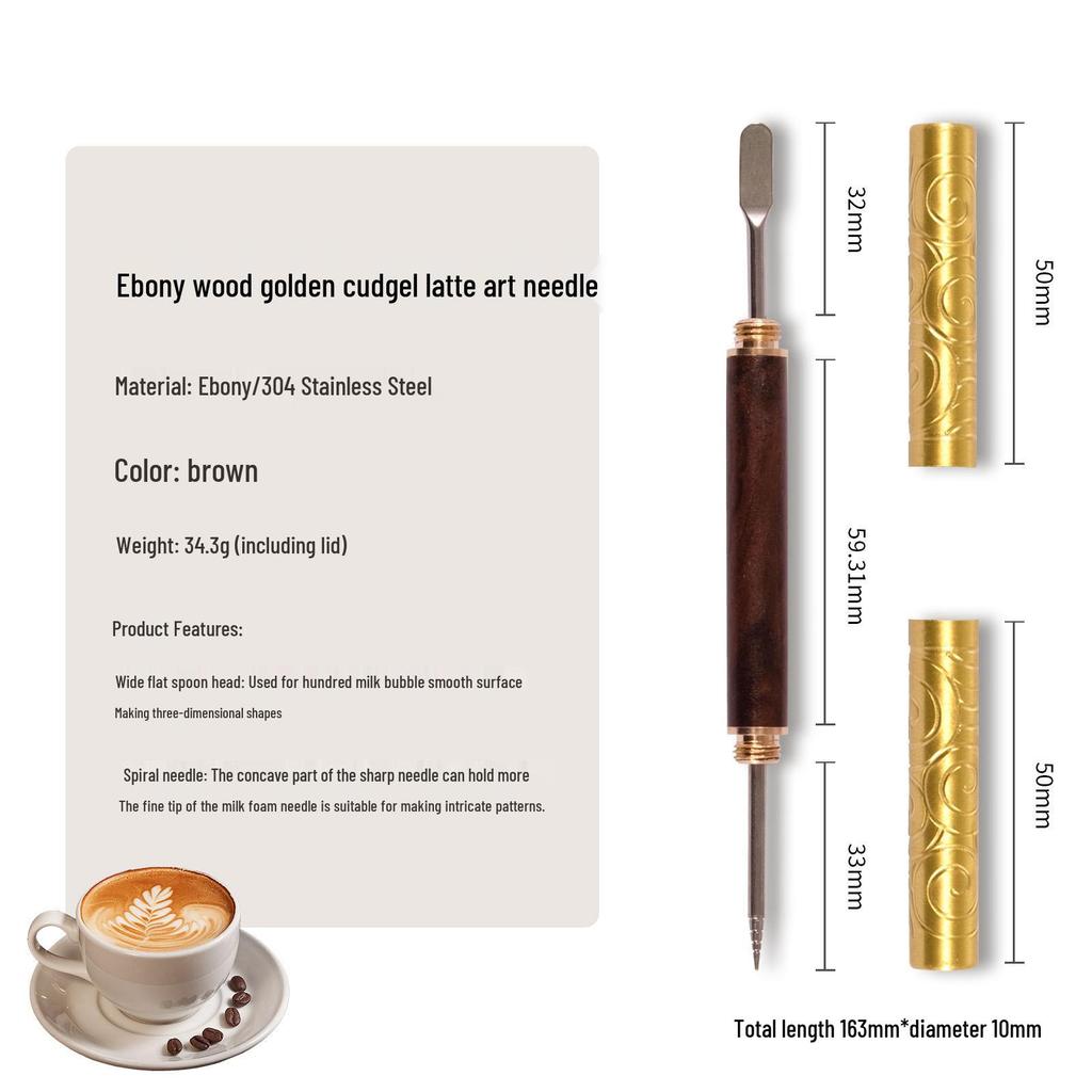 Silky Coffee Latte Art Needle with Pear Wood Handle