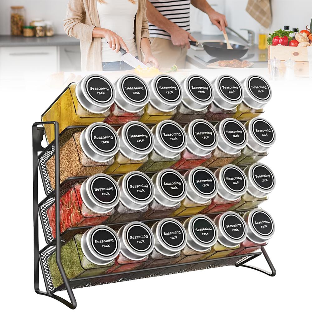 4 Tier  Container Holder Wall Mounted Spice Seasoning Organizer Non-Slip Pantry Organizer Stand for Small Can Storage