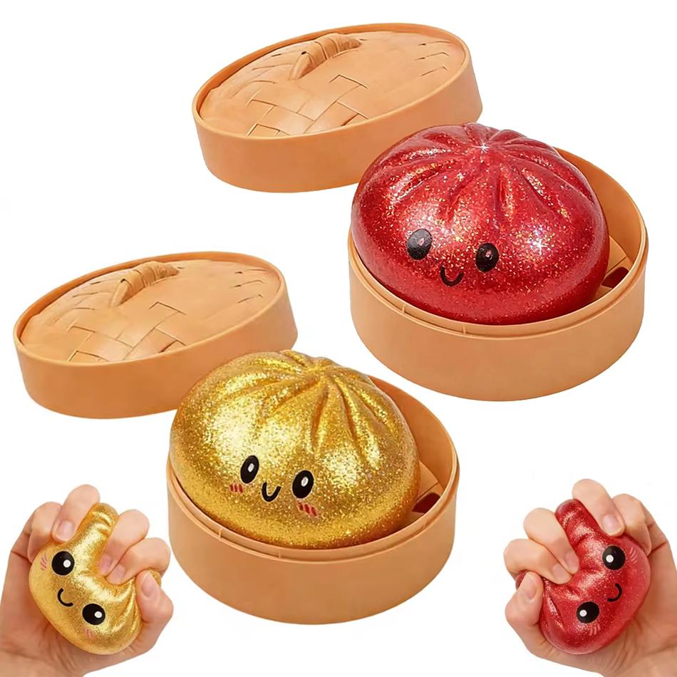 Heißer Glitzer Knödel Squishy mit Box Knödel Sensorisches Quetschspielzeug zur Stressbewältigung Geschenk für Fans Heim- und Bürodekoration