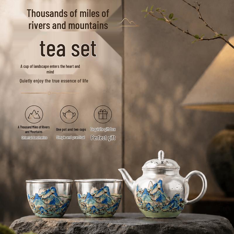 Forbidden City  Thousand Miles of Rivers and Mountains  Gilt Silver Tea Set