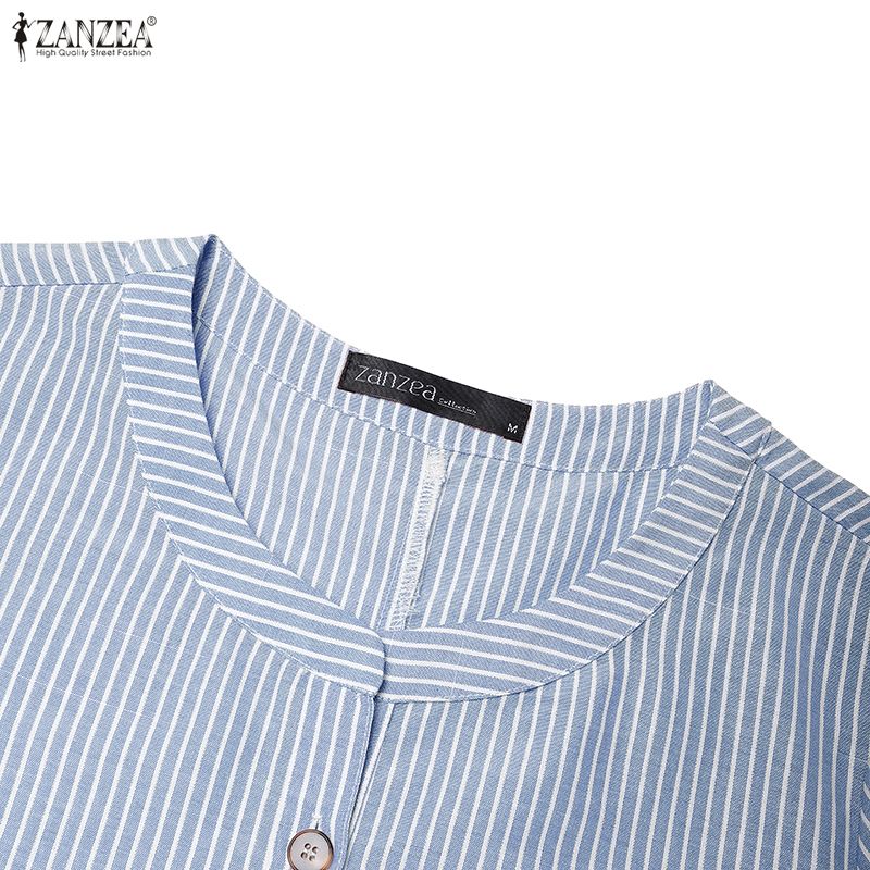 ZANZEA Vestido casual de verano para mujer con cuello redondo, manga corta y rayas