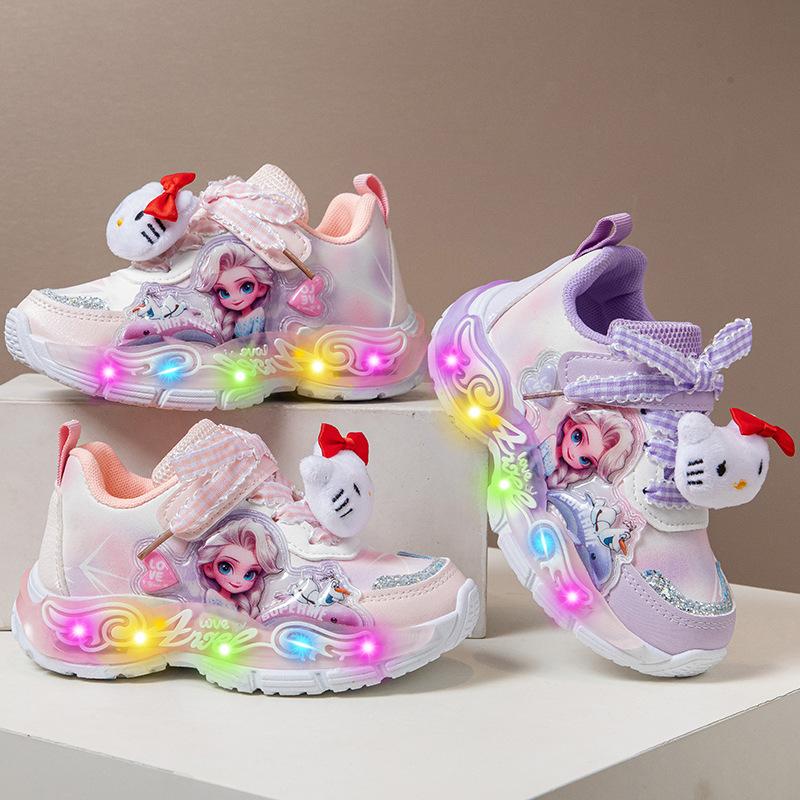 New Style Sports Shoes, Cartoon Shoes, Glowing Shoes, Girls' Sports Shoes, Rotating Buttons
