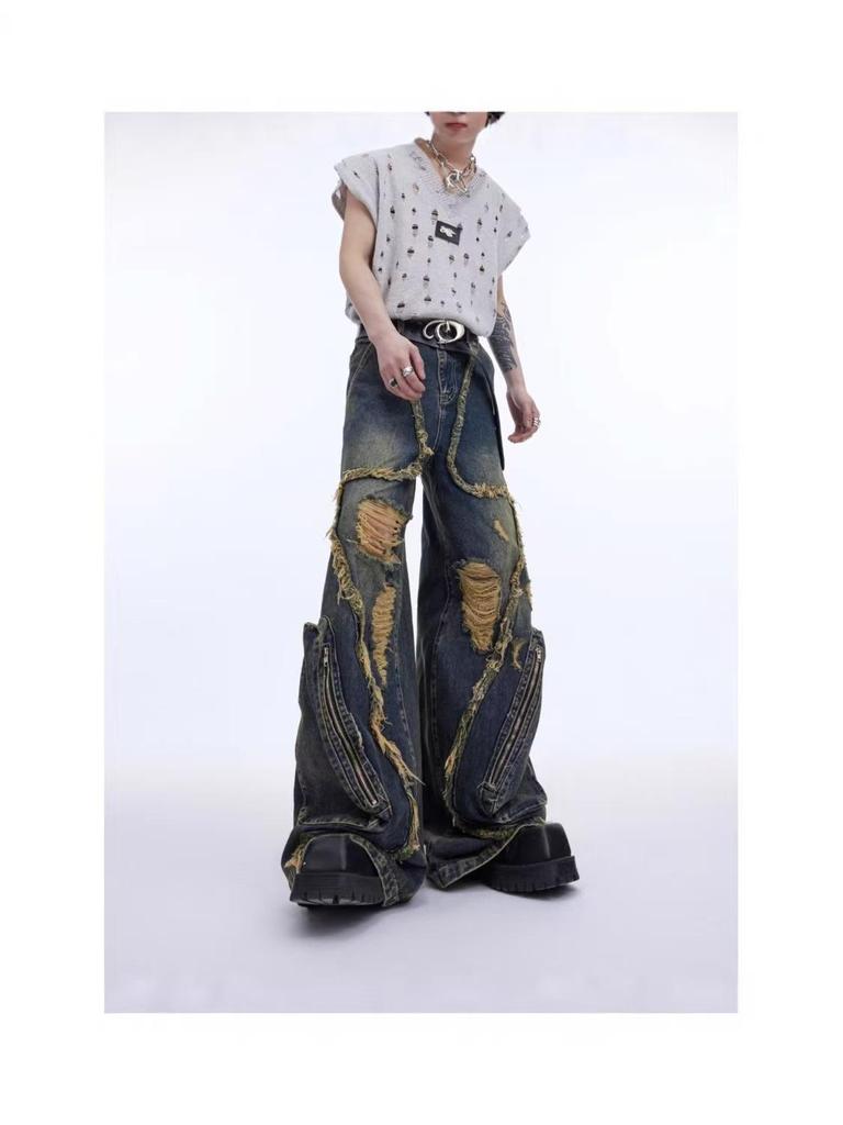 Men's Distressed Ripped Straight-Leg Jeans – American High Street Style