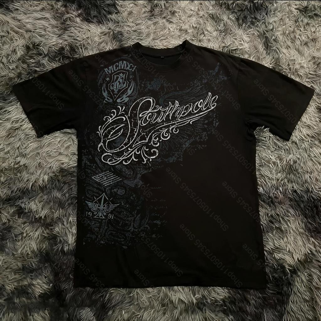 Classic Y2K Gothic Style Tshirt Print Oversized T Shirt High Street Shirts Gothic Round Neck Cotton Tops New Unisexs Women T Shirt
