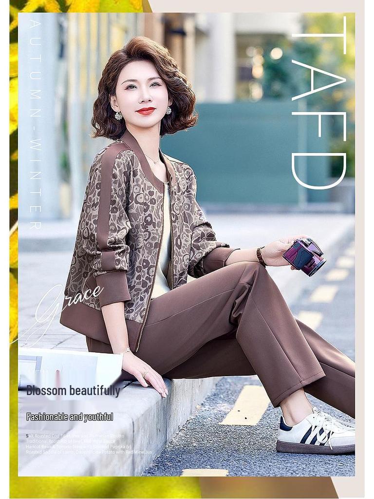Mom’s Casual Plus-Size Two-Piece Sportswear: Spring & Autumn Fashion for Middle-Aged & Elderly