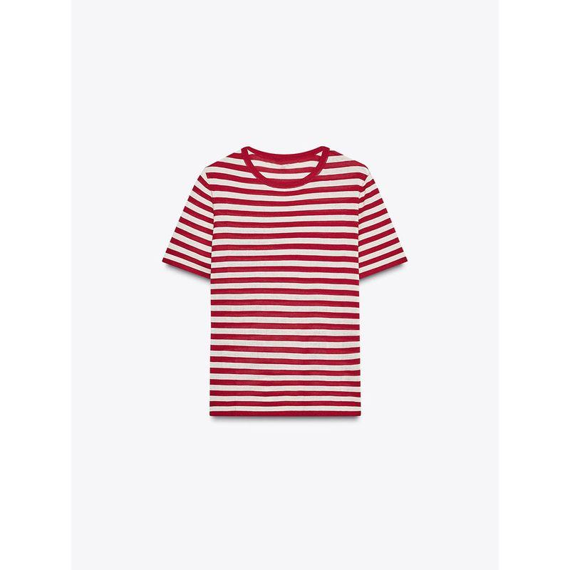 Za2025 Summer New Women Clothes Versatile Stripe Round Neck Short Sleeve Comfortable Knitted Top 2893028 067