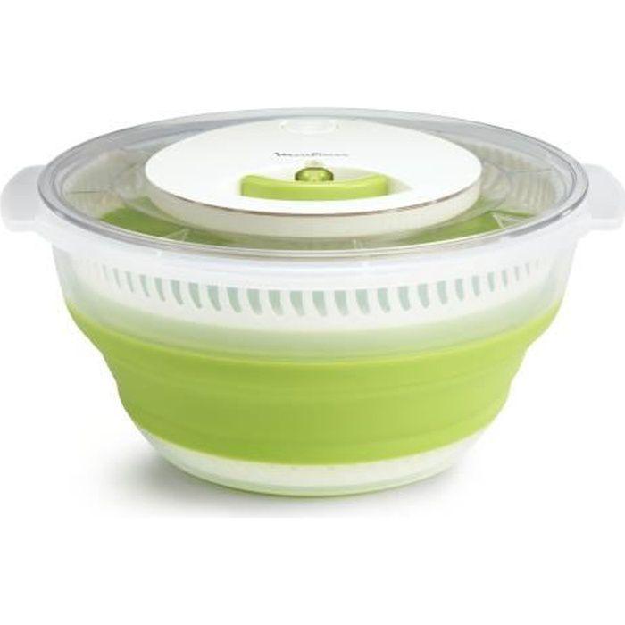 Moulinex essoreuse a salade rétractable 4 l, base antidérapante, systeme de tirage par cordon, bouton darret, vert/blanc k2530104