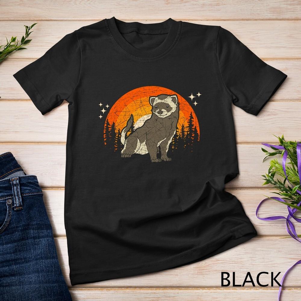 Sunset Forest Pet Parent Animal Lover Retro Ferret Unisex T-shirt