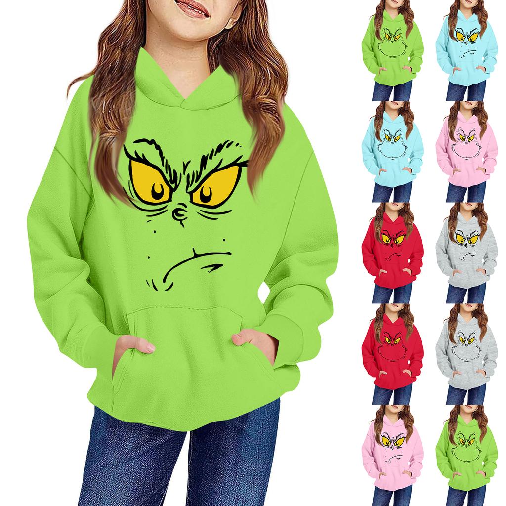 Barne langermet løstsittende genser med hette, snøring og ensfarget