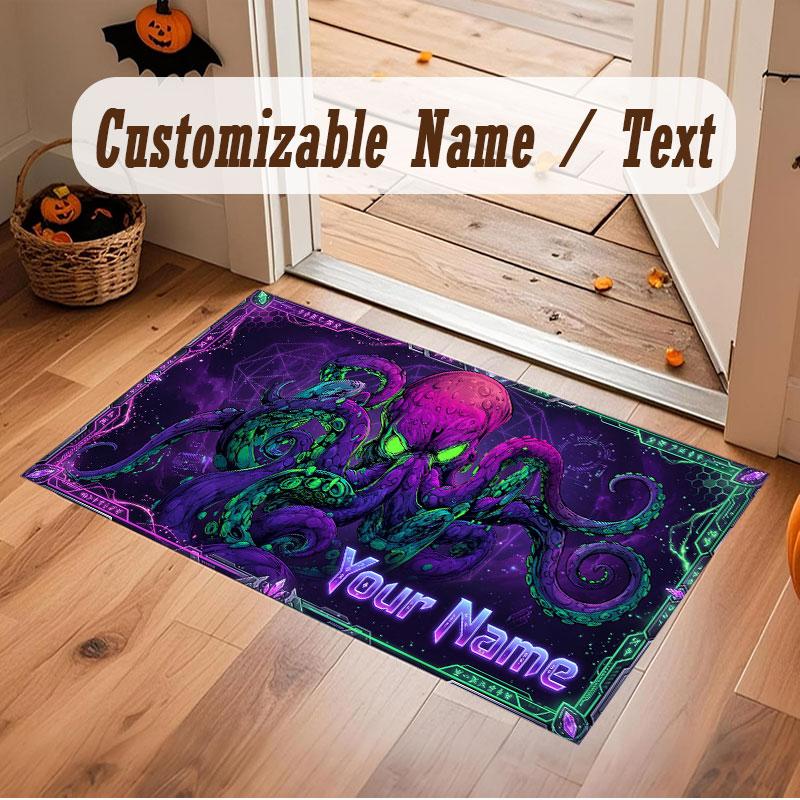 Octopus Sea Life Theme Crystal Velvet Floor Rug Personalized Custom Name Text Warm Carpet Home Decoration