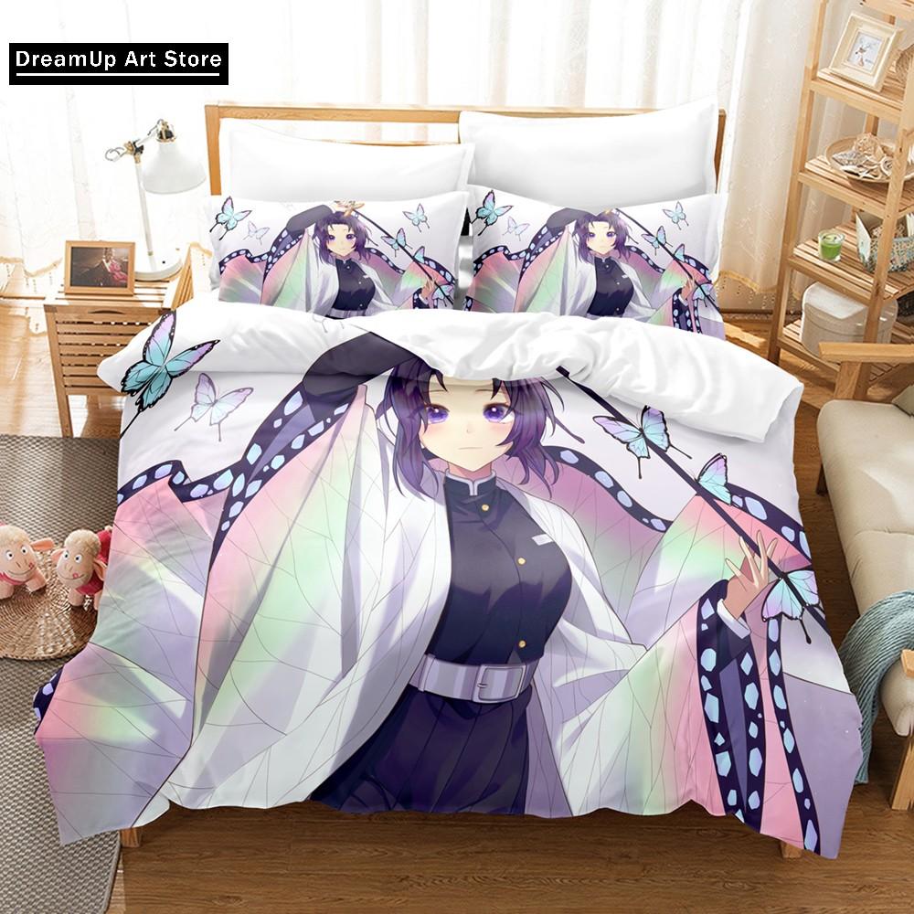 3D Print Kochou Shinobu Anime Demon Slayer Bedding Set Cute Quilt Cover Bed Cover With Pillowcase Twin Single Queen King Size