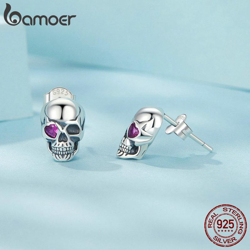 WOSTU Boucles d'oreilles à tige en argent sterling 925 avec tête de mort - Style vintage personnalisé - Bijoux fins pour femmes