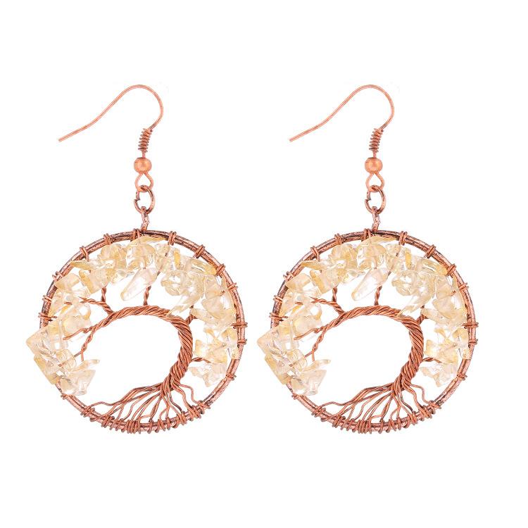 Supply Hand-Wound Curved Natural Crystal Gravel Colorful Tree Of Life Wishing Tree Earrings E10 цитриновый