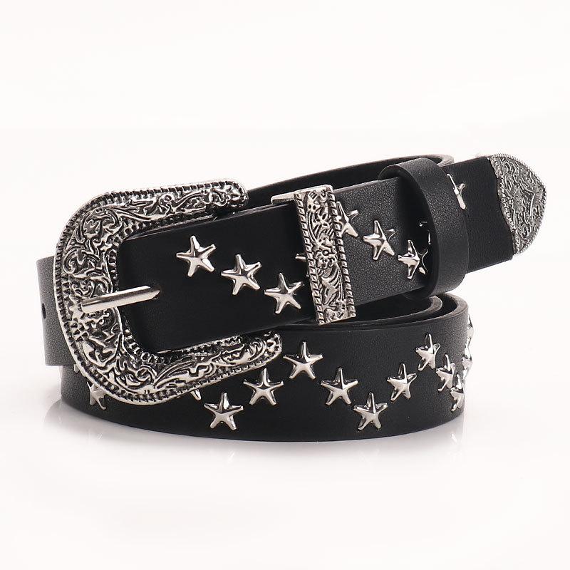 European and American InS-style Belt for Women, Personalized and Trendy Rivets, Five-star Punk Spice Girl Paired with Jeans and Women's Belt