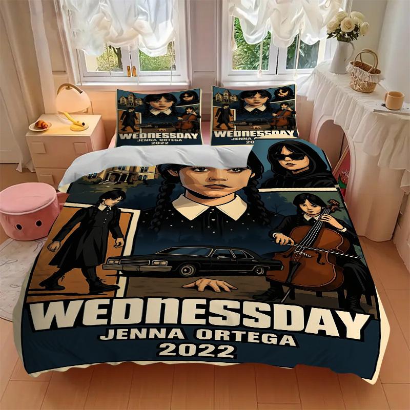 3-teiliges Wednesday Addams Bettwäsche-Set, 1 Bettbezug + 2 Kissenbezüge (Kein Einsatz), Hochauflösender Druck, Set für Zuhause & Wohnheim yy251208065
