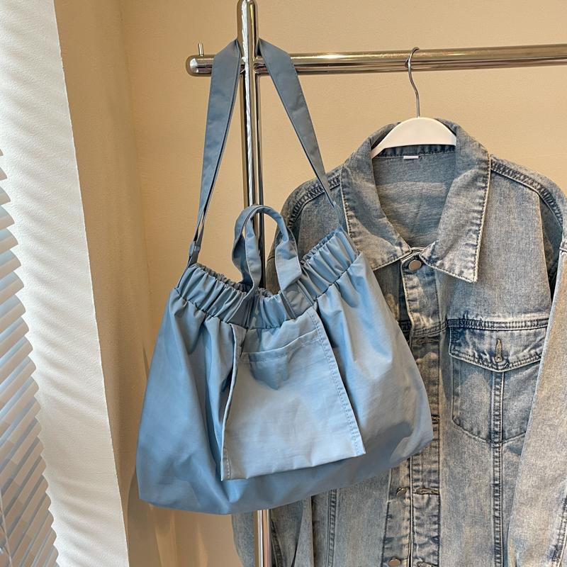 Solid Color Women Shoulder Bag Hobo Bag Pleated Tote Bag