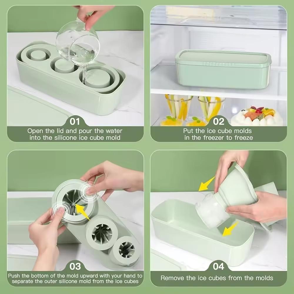 Ice Cube Tray for 30-ounce Glasses, 3 Hollow Cylindrical Silicone Molds with Lids and Containers, Perfect for Frozen Drinks