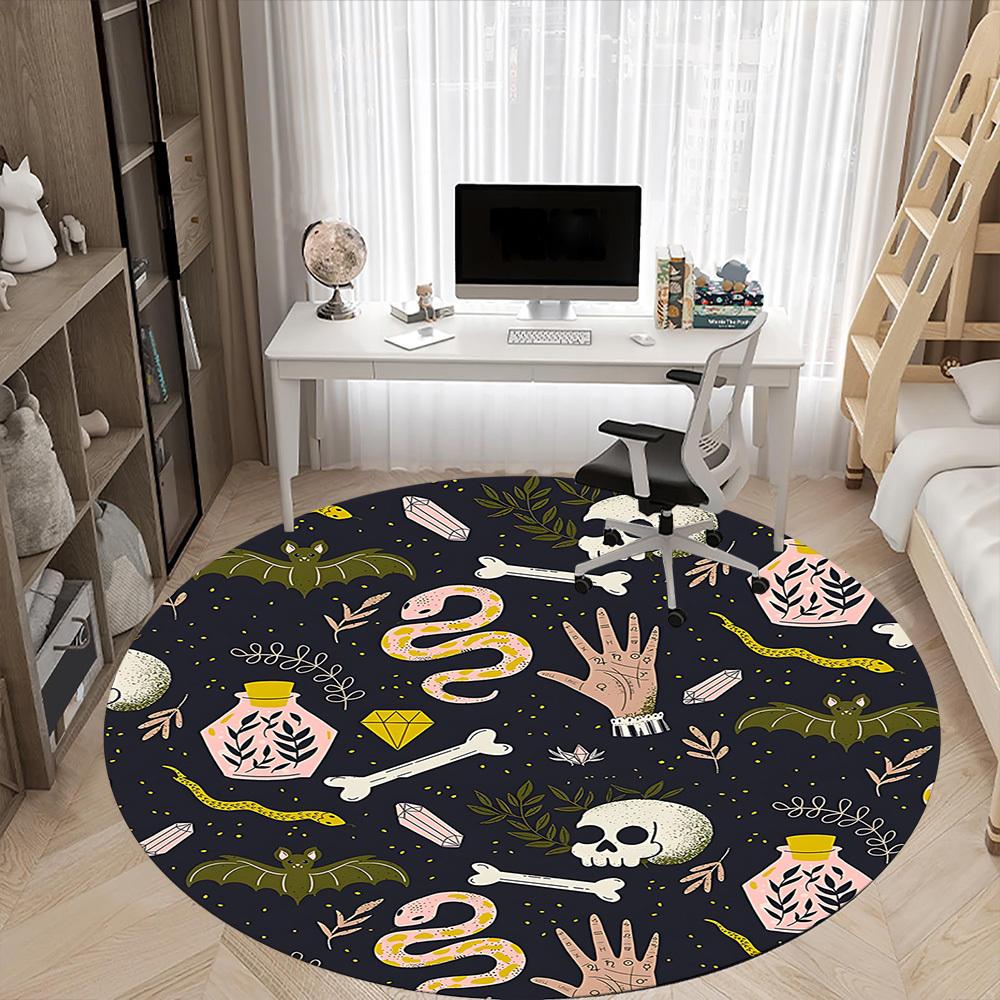 1PC Witchcraft Symbols Office Round Area Rug, Mat Suitable For Office, Under Office Chairs Bedroom Living Room Home Decor, Room Deco