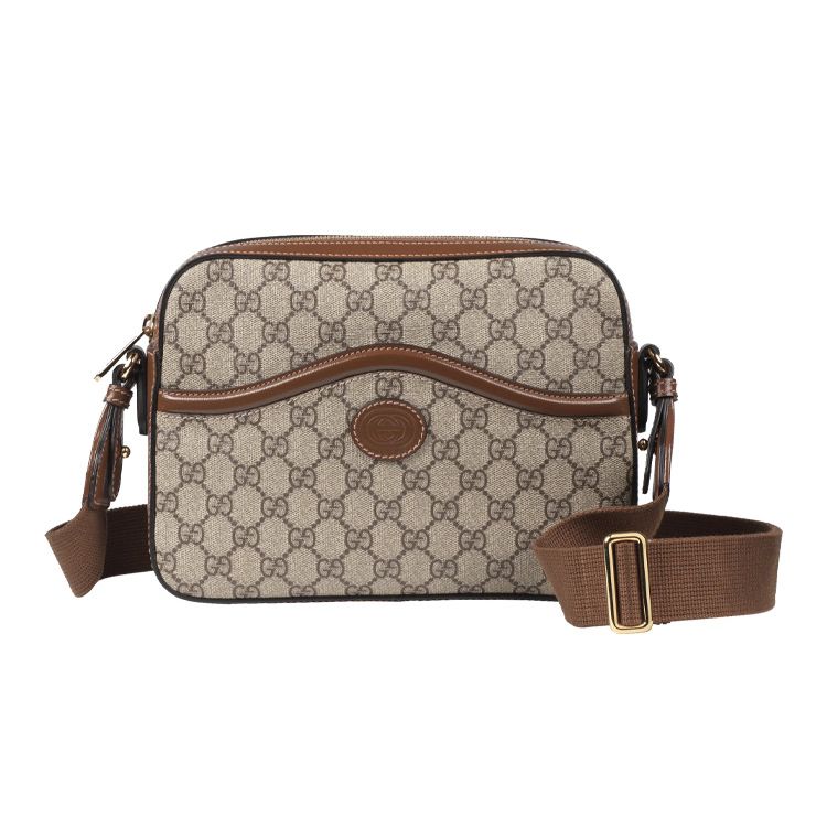 Gucci GG Retro Series Logo Canvas And Leather Shoulder Bag Unisex Shoulder Bag Ebony Brown 675891-92THG-8563