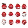 Christmas Tree Decorations Set Red White Balls, Wooden Ball Shape Hanging Ornaments, Snowflake Reindeer Ornaments Santa Designs, Festive Winter
