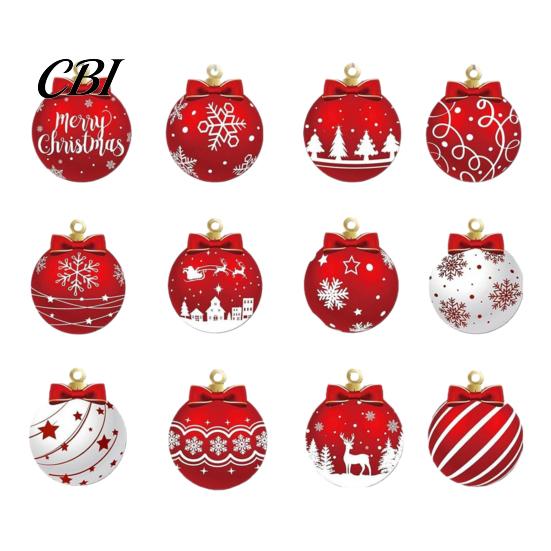 Christmas Tree Decorations Set Red White Balls, Wooden Ball Shape Hanging Ornaments, Snowflake Reindeer Ornaments Santa Designs, Festive Winter