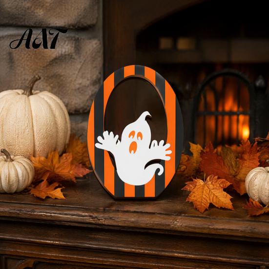 Halloween Desktop Ornament Decor Wooden BOO Ornaments for Tabletop Tiered Tray Decor, Solid Wood Signs Creative Letter Decorations Festive Holiday