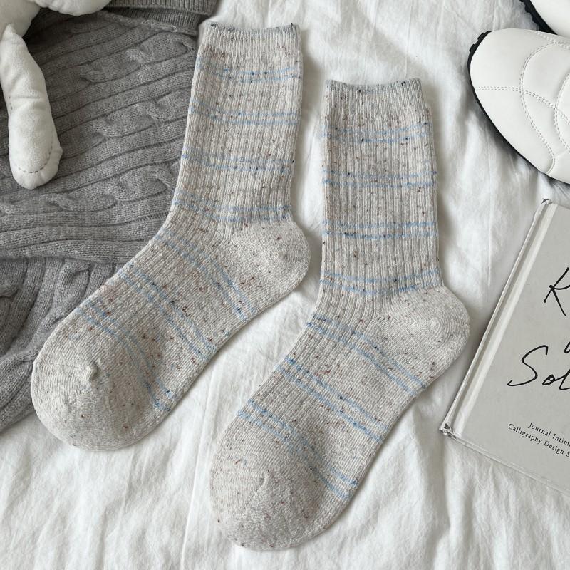 Gray-Blue Wool Socks Children'S Warm Ideas Yarn Twist Medium Tube Socks Fleece Thickened Winter Confinement Socks