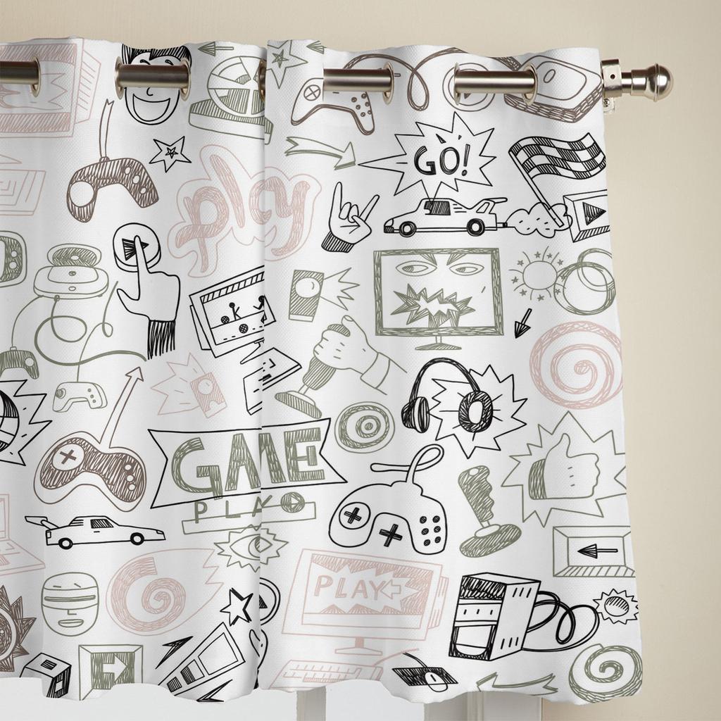 Fenstervorhänge mit Gamepad-Computertastatur für Wohnzimmer, Küche, Vorhang mit Volant, Kinderzimmer, Heimdekoration