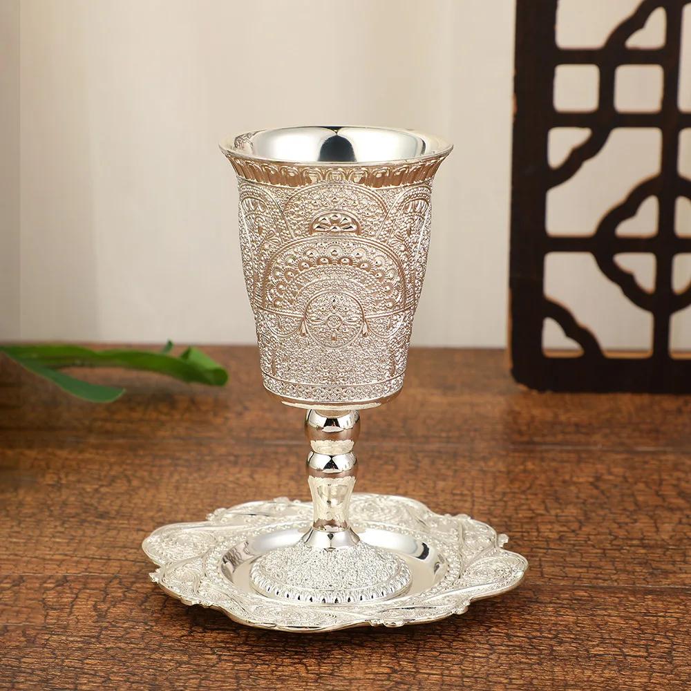 Silver Plated Kiddush Cup Nickel Plated Wine Cup With Saucer Je Shabbos Goblet Passover For Havdalah Passover Gift