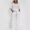 Summer Women Casual Loose-Fitting Solid Color Short-Sleeve Shirt + Cotton-Linen Pants Set