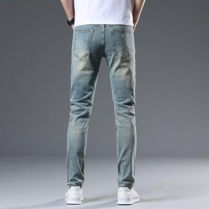 Spring and Summer Ripped Jeans Men's Slim Feet Pants Men's Trousers