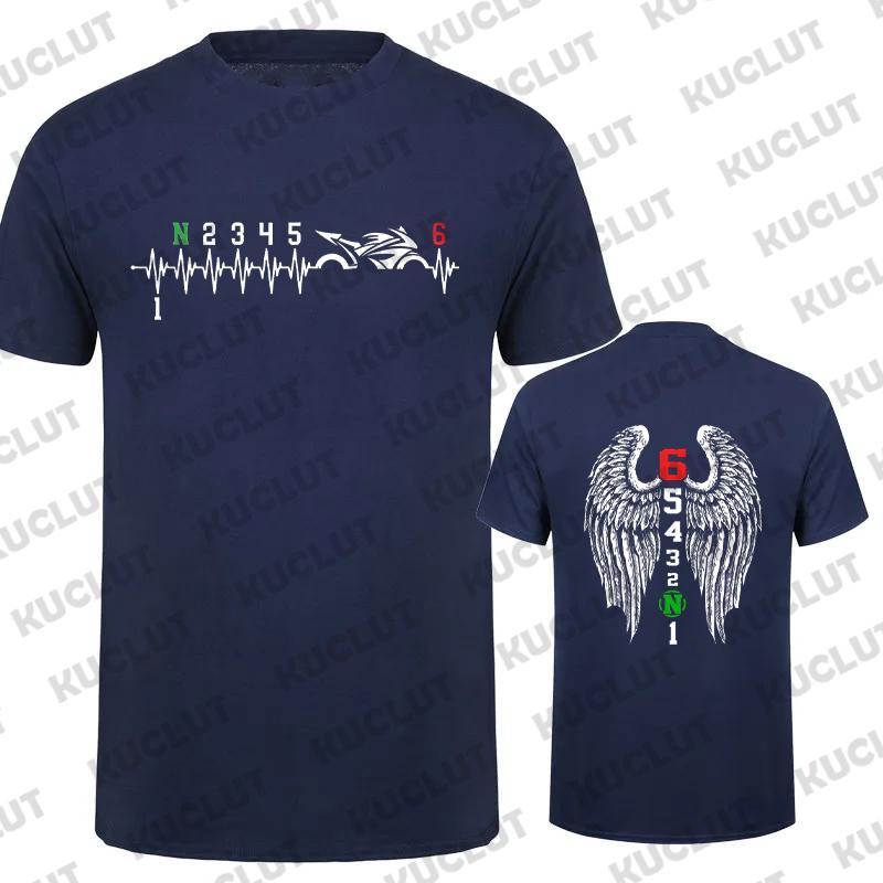 1N23456 Motorcycle Gear Biker Heartbeat Retro Printed Men's New T-shirt Fashion Casual Loose Summer Tshirts Short Sleeve T-shirt