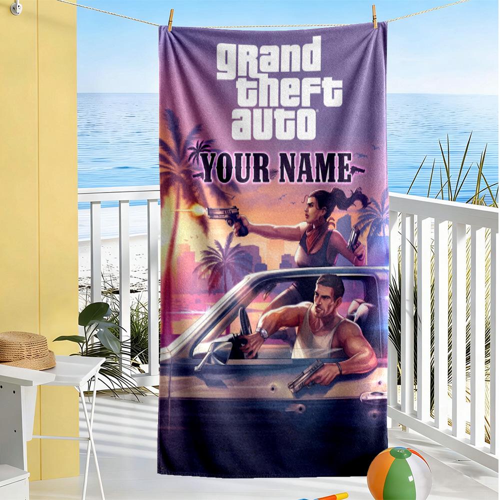 Gta Customized Name Beach Towel Quick-Dry Soft Microfiber Suitable for Sports Travel Swimming Yoga Bathroom Beach And Pool