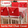 10-1PCS Santa Claus Hat Chair Cover Christmas Chair Covers Decor Santa Claus Red Hat Chair Cap Xmas Restaurant Home Decoration