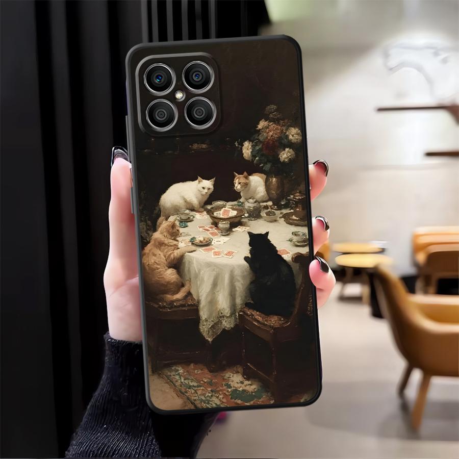 Case for Honor 200 400 Lite 8X X5b X8 X6 70 X9a X7 Magic5Lite 90 Funda Phone Cover Cartoon Oil Painting Cat
