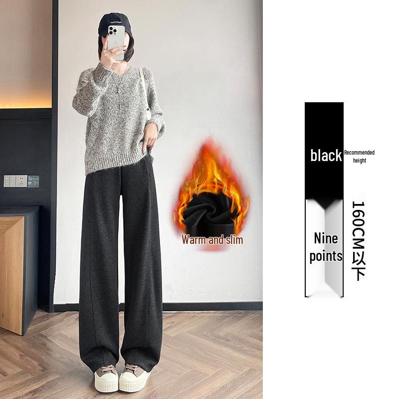 

Women s Plus-Velvet High-Waisted Wool Wide-Leg Pants, Warm and Relaxed with Elastic Waist, Cropped for Petite Fit 2XL