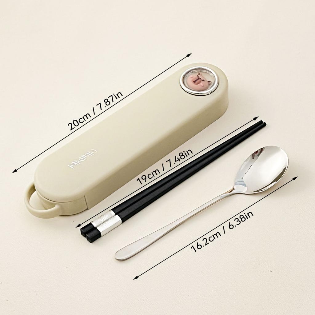 Portable 304 Stainless Steel Tableware Set Spoon Chopsticks With Pull-out Cutlery Box Travel Picnic Cute Dinnerware Set