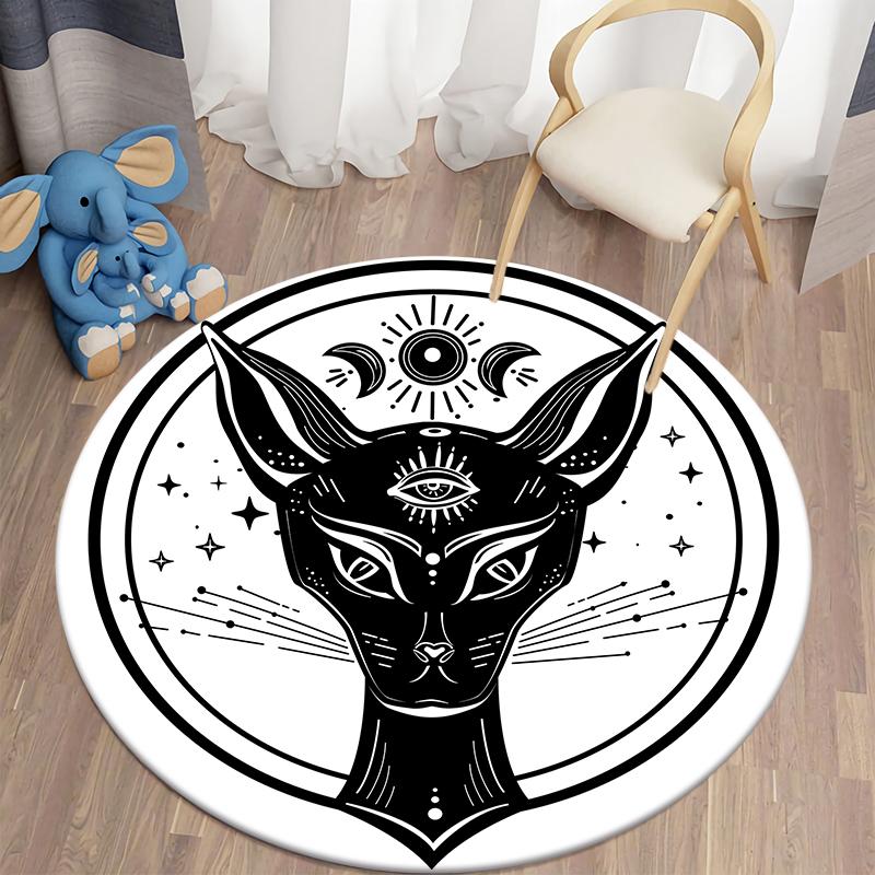 Black Cat Round Carpet for Living Room Rugs Children Carpet Bedroom Bath Mat for Children Home Decoration Anti-slip Doormat