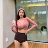 Solid Color Long Sleeve Bikini Set - Sun Protection & Slimming Cover-Up for Vacation