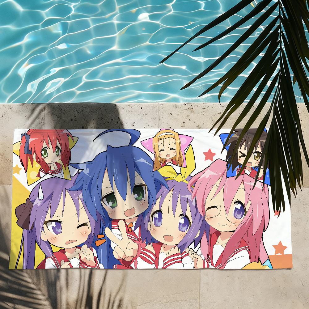 Anime Kawaii L-Lucky Star Cute Towel Soft Lightweight Anti-Sand Large Beach Towel Quick-Drying Bath Sports Family