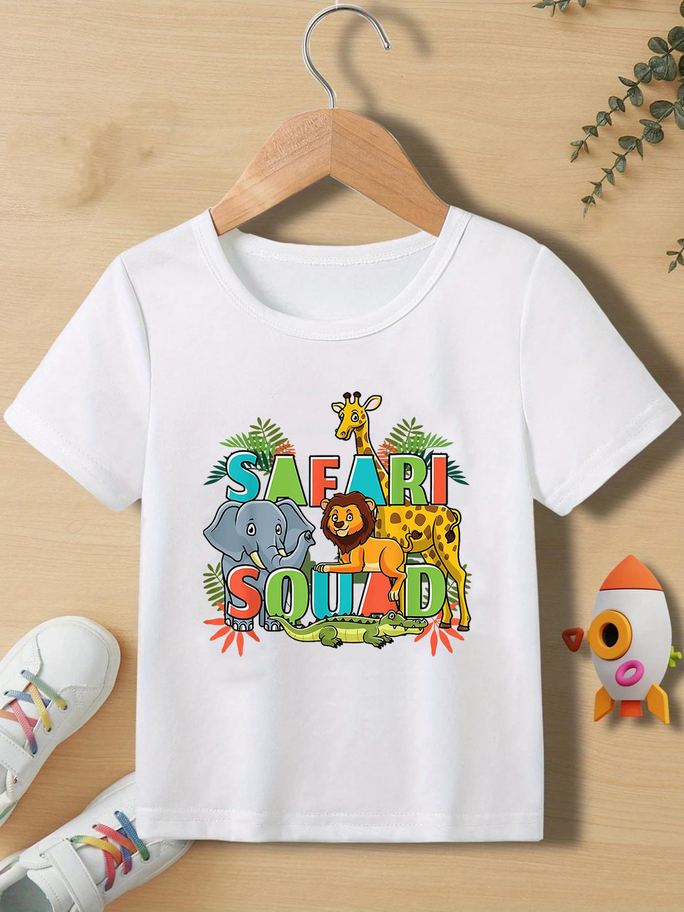 Safari Squad Zoo Animals Printed Kids TShirt Girls Boys Funny Summer Vacation Kawaii Kids Clothes LetS Go To The Zoo Together 100
