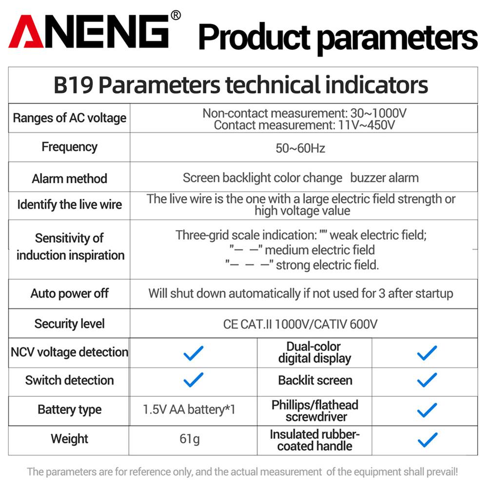 ANENG B19 Tester Pen Buzzer Alarm Non-Contact Test 30-1000V Voltage Detector Meter Voltmeter Diagnostic Breakpoint Finder Tools