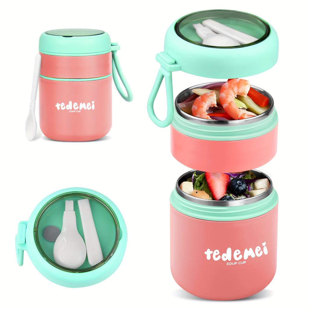 710ml Nerezový obědový box se skládací lžící Nepropustný, Izolovaný bento box do školy, kanceláře, na kempování, pikniky Vhodný do myčky, Stohovatelný design