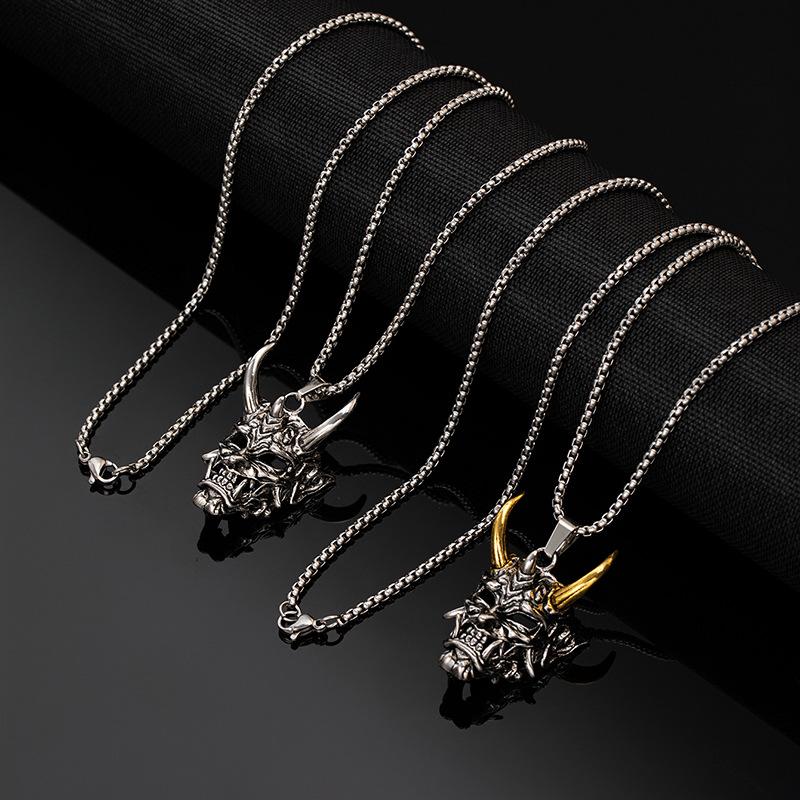 Gold and Silver Horn Prajna Necklace Titanium Steel Chain Powerful Sweater Chain Necklace