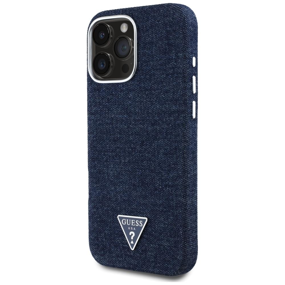 Guess Denim Triangle Logo MagSafe Case for iPhone 16 Pro Max Blue